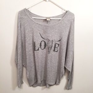 HAUTE HIPPIE Soft Grey Love Graphic Tee Shirt Top